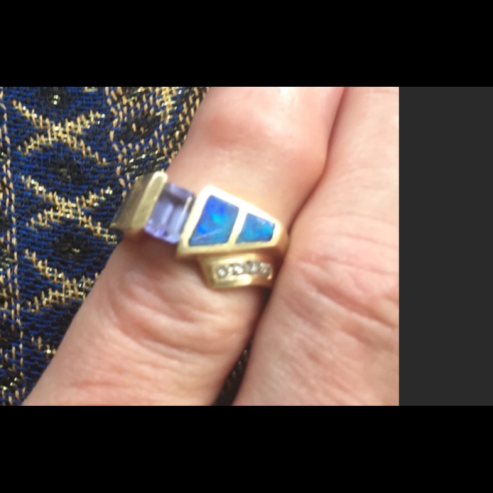 14kt Solid Diamond AsherTanzanite Opal Ring - Picture 2 of 5